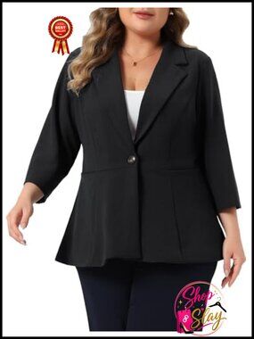Plus Size Peplum Blazer 3/4 Sleeve One Button Work Suit